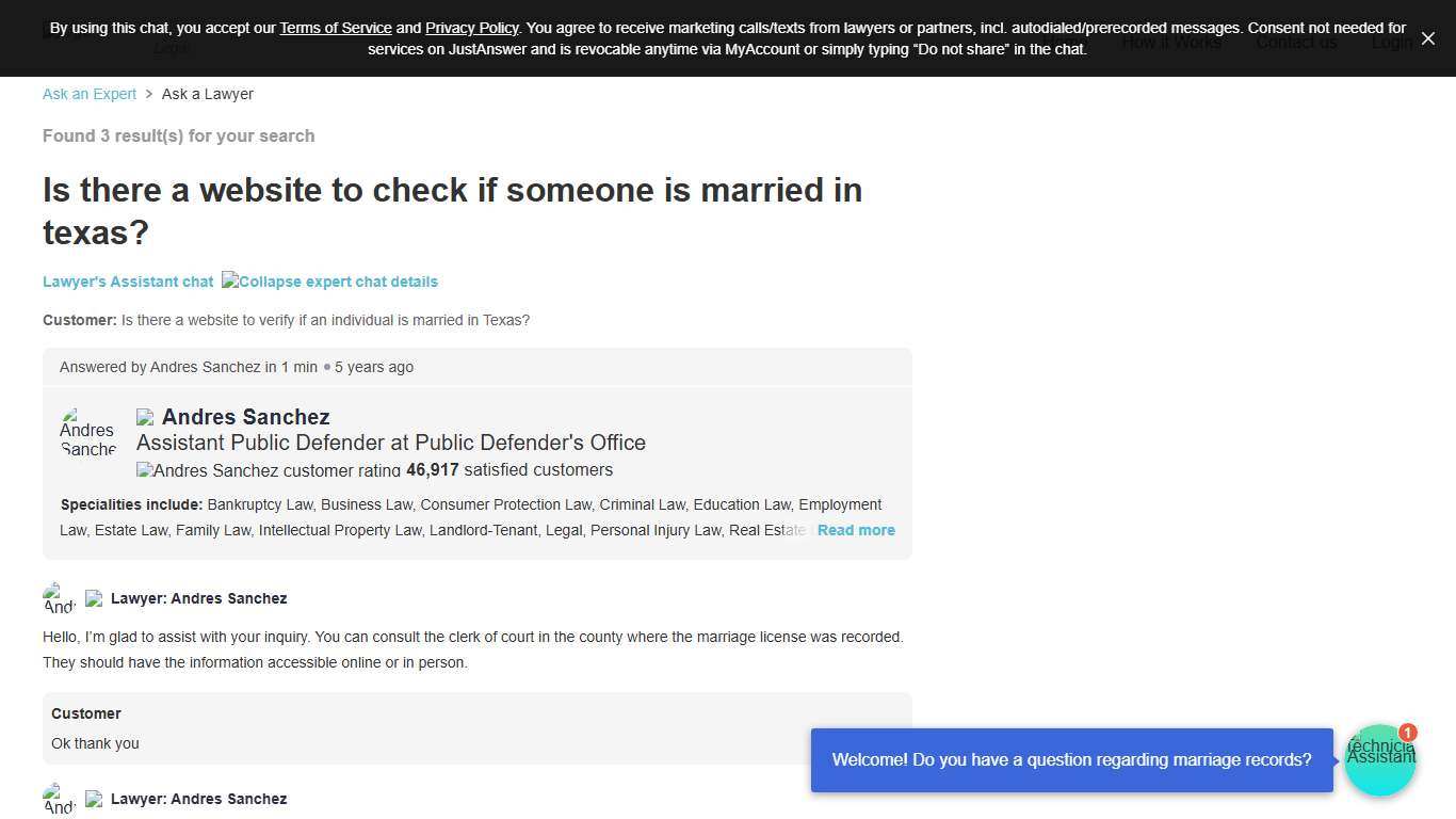 Is there a website to check if someone is married in texas?